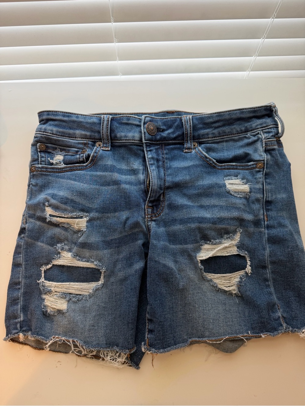 American Eagle Outfitters Dark Blue Distressed Denim Shorts